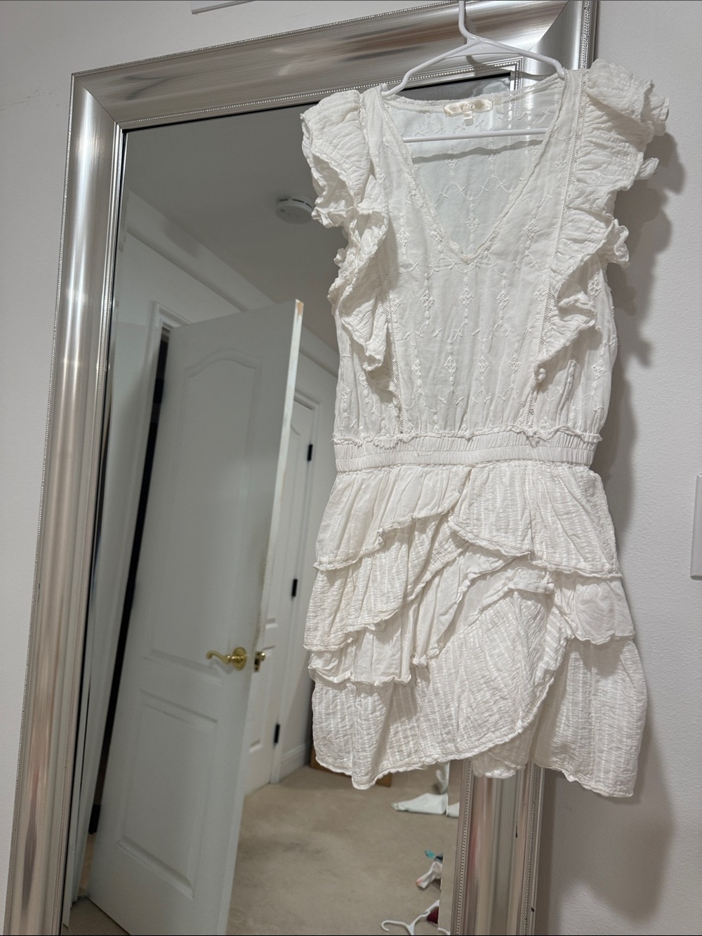 LoveShackFancy White Ruffle Tiered Mini Dress